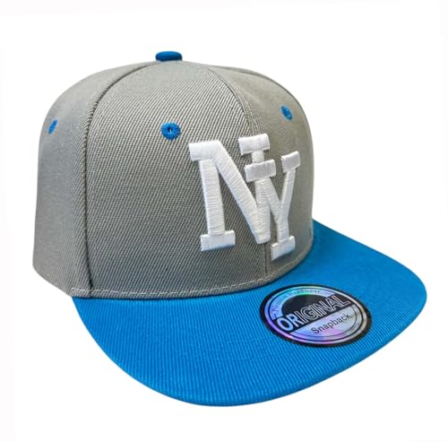 Jeamis Kids NY USA Kinder Snapback Baseball Cap Kappe Cappy Unisex Trucker Starter Basecap Mütze Hawaii Sommer Kult für Junge und Mädchen (DE/NL/SE/PL, Alphanumerisch, Einheitsgröße, NY Grau Blau) von Jeamis