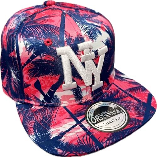 Jeamis Kids NY USA Kinder Snapback Baseball Cap Kappe Cappy Unisex Trucker Starter Basecap Mütze Hawaii Sommer Kult für Junge und Mädchen (DE/NL/SE/PL, Alphanumerisch, Einheitsgröße, NY Hawaii Pink) von Jeamis