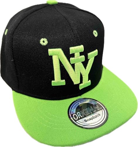 Jeamis Kids NY USA Kinder Snapback Baseball Cap Kappe Cappy Unisex Trucker Starter Basecap Mütze Hawaii Sommer Kult für Junge und Mädchen (DE/NL/SE/PL, Alphanumerisch, Einheitsgröße, NY Schwarz Grün) von Jeamis