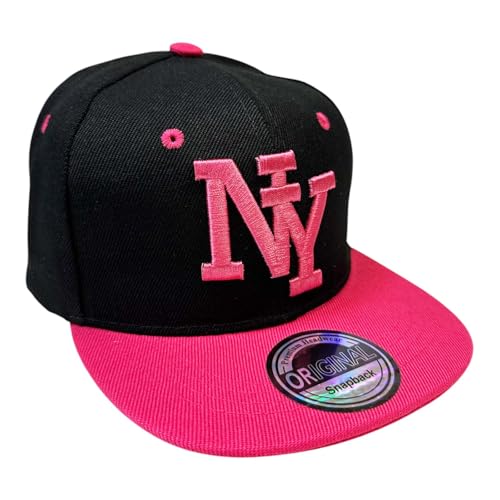 Jeamis Kids NY USA Kinder Snapback Baseball Cap Kappe Cappy Unisex Trucker Starter Basecap Mütze Hawaii Sommer Kult für Junge und Mädchen (DE/NL/SE/PL, Alphanumerisch, Einheitsgröße, NY Schwarz Pink) von Jeamis