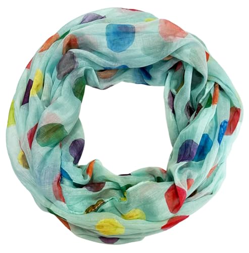 Jeamis Kreis Seide Loop Farbverlauf Frühling Rundschal Rainbow Unisex Sommer Leicht Schal Stola Dots (Kreis25A Mint) von Jeamis