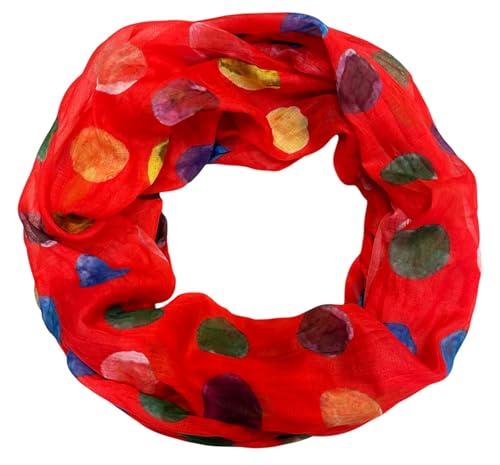 Jeamis Kreis Seide Loop Farbverlauf Frühling Rundschal Rainbow Unisex Sommer Leicht Schal Stola Dots (Kreis25A Rot) von Jeamis