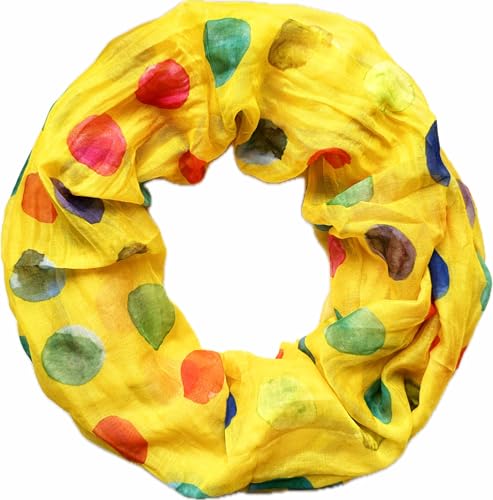 Jeamis Kreis Seide Loop Farbverlauf Frühling Rundschal Rainbow Unisex Sommer Leicht Schal Stola Dots (KreisA Gelb) von Jeamis