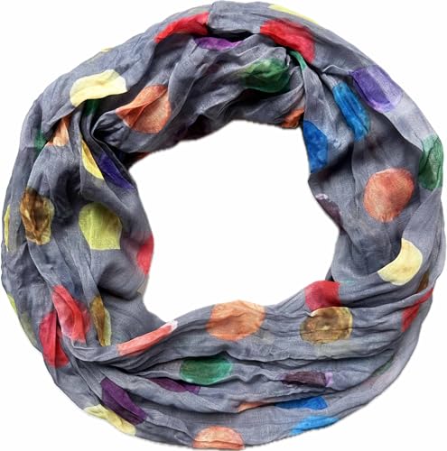 Jeamis Kreis Seide Loop Farbverlauf Frühling Rundschal Rainbow Unisex Sommer Leicht Schal Stola Dots (KreisA Grau) von Jeamis