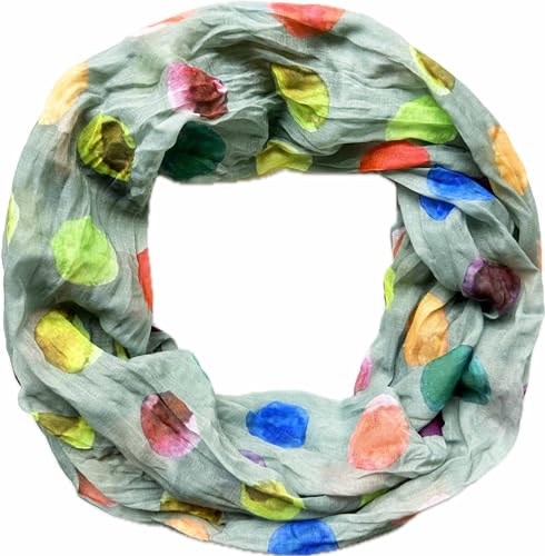 Jeamis Kreis Seide Loop Farbverlauf Frühling Rundschal Rainbow Unisex Sommer Leicht Schal Stola Dots (KreisA Grün) von Jeamis