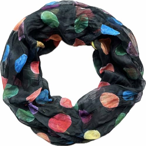 Jeamis Kreis Seide Loop Farbverlauf Frühling Rundschal Rainbow Unisex Sommer Leicht Schal Stola Dots (KreisA Schwarz) von Jeamis