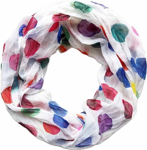 Jeamis Kreis Seide Loop Farbverlauf Frühling Rundschal Rainbow Unisex Sommer Leicht Schal Stola Dots (KreisA Weiß) von Jeamis