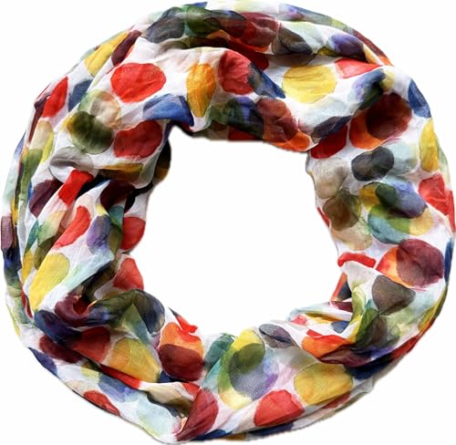 Jeamis Kreis Seide Loop Farbverlauf Frühling Rundschal Rainbow Unisex Sommer Leicht Schal Stola Dots (KreisB Weiß) von Jeamis