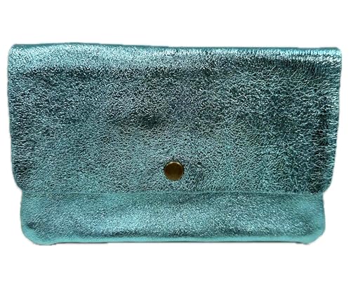 Jeamis Leder Glänzende Umhängetasche weiche Leder Tasche Crossbody Clutch Made in Italy (Türkis) von Jeamis