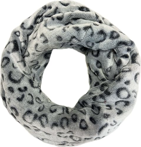 Jeamis Leopard Fleece Kuschelig Warmer Winter LOOP Schal Flauschig Schlauchschal Rundschal Pfote (Grau) von Jeamis