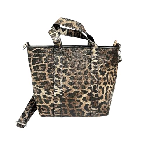 Jeamis Leopard Kunstleder Tasche Umhängetasche Schultertasche Henkeltasche Tote Bag Clutch Leo (Model A Schoko) von Jeamis