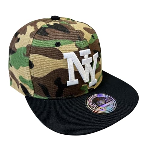 Jeamis NY USA Snapback Baseball Cap Kappe Cappy Unisex Trucker Starter Basecap Mütze Hawaii Sommer Kult (DE/NL/SE/PL, Alphanumerisch, Einheitsgröße, NY Camou Black) von Jeamis