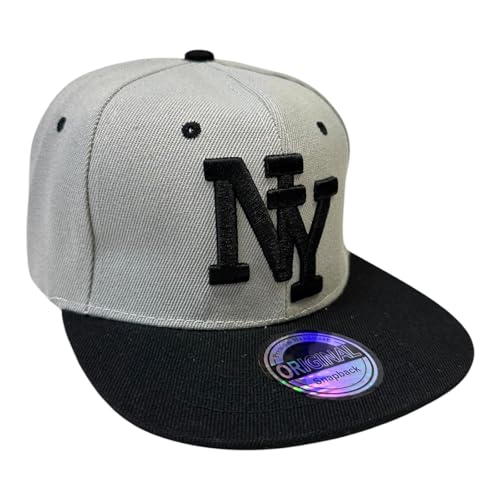 Jeamis NY USA Snapback Baseball Cap Kappe Cappy Unisex Trucker Starter Basecap Mütze Hawaii Sommer Kult (DE/NL/SE/PL, Alphanumerisch, Einheitsgröße, NY Grau Schwarz) von Jeamis