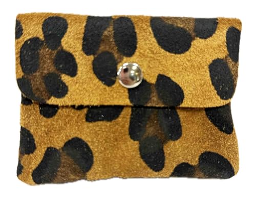 Rauhleder mini Geldbörse Leopard Veloursleder Portemonnaie Geldbeutel Wallet Leder Leo Made in Italy (Leo Braun) von Jeamis
