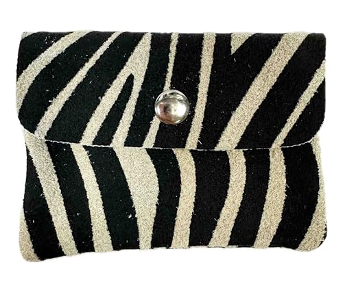 Rauhleder mini Geldbörse Leopard Veloursleder Portemonnaie Geldbeutel Wallet Leder Leo Made in Italy (Zebra Khaki) von Jeamis