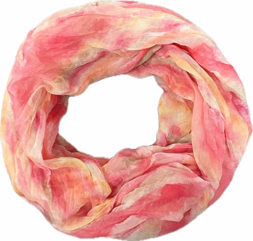 Jeamis Regenbogen Seide Loop Farbverlauf Frühling Rundschal Rainbow Streifen Sommer Leicht Schal Stola (2025C Pink) von Jeamis