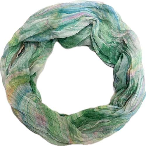Jeamis Regenbogen Seide Loop Farbverlauf Frühling Rundschal Rainbow Streifen Sommer Leicht Schal Stola (2025G Grün) von Jeamis