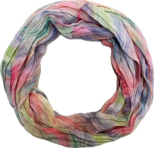 Jeamis Regenbogen Seide Loop Farbverlauf Frühling Rundschal Rainbow Streifen Sommer Leicht Schal Stola (2025G Pink) von Jeamis