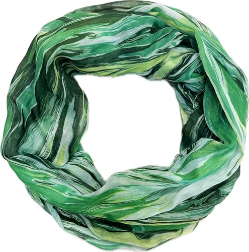 Jeamis Regenbogen Seide Loop Farbverlauf Frühling Rundschal Rainbow Streifen Sommer Leicht Schal Stola (Grün C) von Jeamis