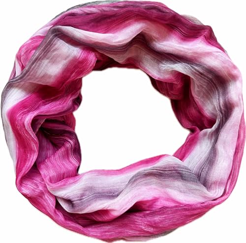 Jeamis Regenbogen Seide Loop Farbverlauf Frühling Rundschal Rainbow Streifen Sommer Leicht Schal Stola (Pink B) von Jeamis