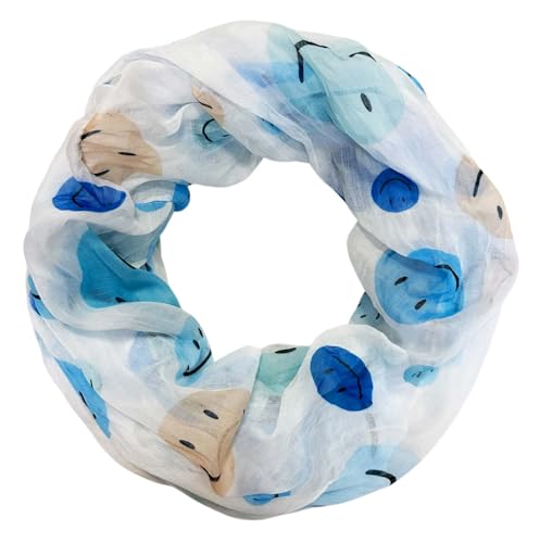 Jeamis Smiley Seide Loop Farbverlauf Frühling Rundschal Unisex Sommer Herbst Leicht Schal Stola Silk Gesicht Smile (Blau) von Jeamis