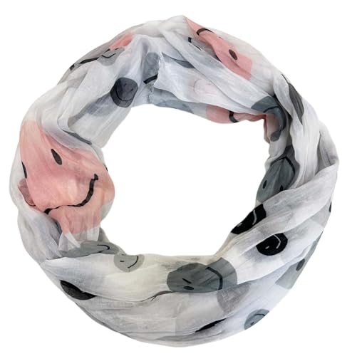 Jeamis Smiley Seide Loop Farbverlauf Frühling Rundschal Unisex Sommer Herbst Leicht Schal Stola Silk Gesicht Smile (Grau) von Jeamis