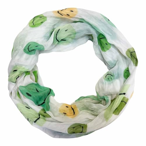 Jeamis Smiley Seide Loop Farbverlauf Frühling Rundschal Unisex Sommer Herbst Leicht Schal Stola Silk Gesicht Smile (Grün) von Jeamis