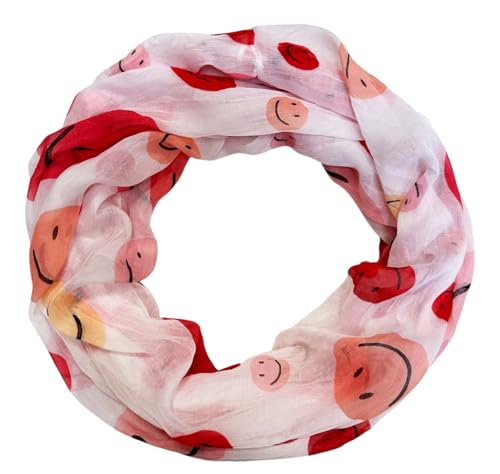 Jeamis Smiley Seide Loop Farbverlauf Frühling Rundschal Unisex Sommer Herbst Leicht Schal Stola Silk Gesicht Smile (Rot) von Jeamis