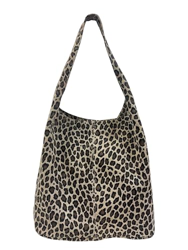 Wildleder Shopper Rauhleder Umhängetasche Leopard Veloursleder Tasche Leder Leo Made in Italy (Khaki#1) von Jeamis