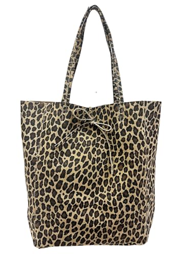Wildleder Shopper Rauhleder Umhängetasche Leopard Veloursleder Tasche Leder Leo Made in Italy (Khaki#2) von Jeamis