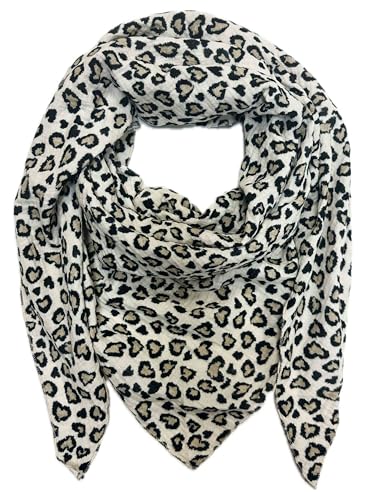 Jeamis XL Dreieck Strickschal Herz Leopard Love Frühling Schal 100% Baumwolle Made in Italy Fashion Tuch Dreieckschal Heart Stola Herbst Frühling Tuch Leo (Beige) von Jeamis