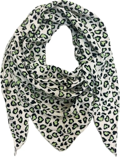 Jeamis XL Dreieck Strickschal Herz Leopard Love Frühling Schal 100% Baumwolle Made in Italy Fashion Tuch Dreieckschal Heart Stola Herbst Frühling Tuch Leo (Grün) von Jeamis