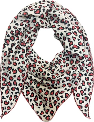 Jeamis XL Dreieck Strickschal Herz Leopard Love Frühling Schal 100% Baumwolle Made in Italy Fashion Tuch Dreieckschal Heart Stola Herbst Frühling Tuch Leo (Rot) von Jeamis