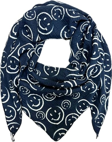 Jeamis XL Dreieck Strickschal Smiley Frühling Schal 100% Baumwolle Made in Italy Fashion Tuch Dreieckschal Smile Stola Herbst Frühling Tuch (Dunkelblau) von Jeamis