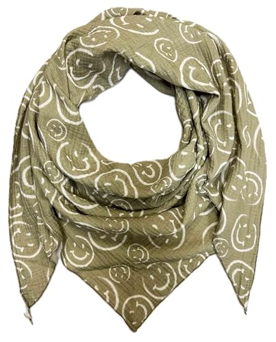 Jeamis XL Dreieck Strickschal Smiley Frühling Schal 100% Baumwolle Made in Italy Fashion Tuch Dreieckschal Smile Stola Herbst Frühling Tuch (Olivegrün) von Jeamis