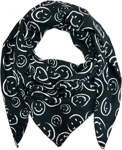 Jeamis XL Dreieck Strickschal Smiley Frühling Schal 100% Baumwolle Made in Italy Fashion Tuch Dreieckschal Smile Stola Herbst Frühling Tuch (Schwarz) von Jeamis