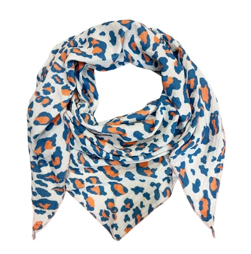 XL DreieckStrickschal Leopard Frühling Schal 100% Baumwolle Made in Italy Fashion Tuch Dreieckschal Stola Herbst Frühling Tuch Leo (Blau) von Jeamis