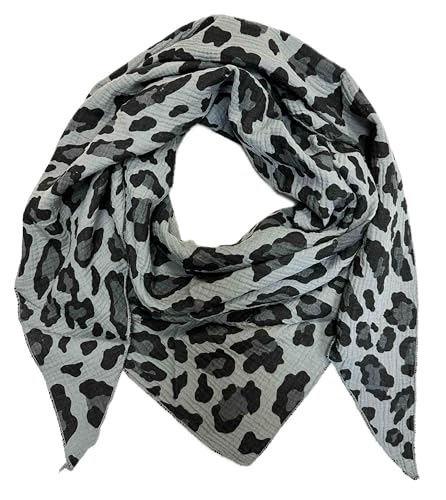 XL DreieckStrickschal Leopard Frühling Schal 100% Baumwolle Made in Italy Fashion Tuch Dreieckschal Stola Herbst Frühling Tuch Leo (Dunkelgrau) von Jeamis