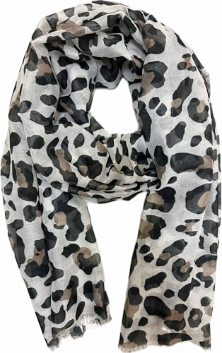 Jeamis XL Leopard Seide Fashion Frühling Schals Sommer Herbst Halstuch Übergangsschal Baumwolle Stola Tuch Silk Leo (Khaki) von Jeamis