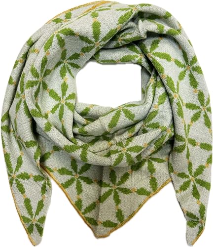 Jeamis XXL Dreieck Strickschal Blumen Muster Warmer Winter Schal Fashion Tuch Herbst Frühling Dreieckschal Schlauchschal Stola Wolle Tuch (Beigegrün) von Jeamis