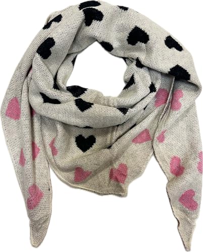 Jeamis XXL Dreieck Strickschal Herz Warmer Winter Schal Fashion Tuch Herbst Frühling Schlauchschal (Beige) von Jeamis