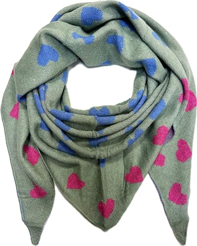 Jeamis XXL Dreieck Strickschal Herz Warmer Winter Schal Fashion Tuch Herbst Frühling Schlauchschal (Grün) von Jeamis