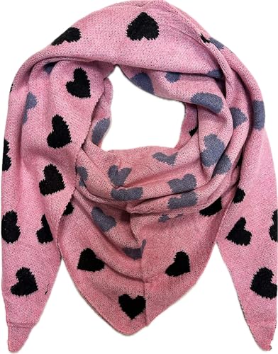 Jeamis XXL Dreieck Strickschal Herz Warmer Winter Schal Fashion Tuch Herbst Frühling Schlauchschal (Rosa) von Jeamis