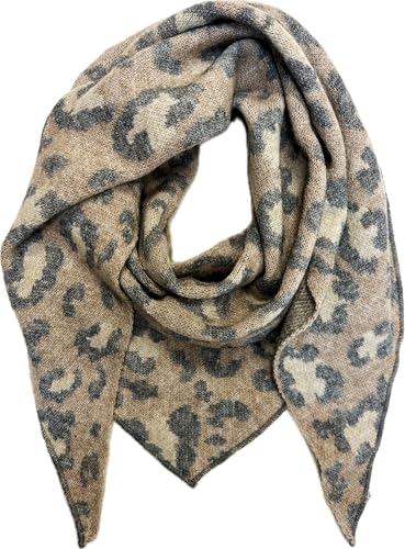 Jeamis XXL Dreieck Strickschal Leopard Warmer Winter Schal Fashion Tuch Dreieckschal Schlauchschal Stola Herbst Frühling Wolle Tuch Leo (Beige) von Jeamis