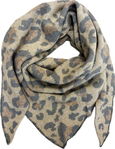 Jeamis XXL Dreieck Strickschal Leopard Warmer Winter Schal Fashion Tuch Dreieckschal Schlauchschal Stola Herbst Frühling Wolle Tuch Leo (Braun) von Jeamis
