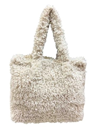 Jeamis XXL Teddyfell Shopper SchultertascheUnisex Henkeltasche Umhängetasche Tote Bag Beutel Vlies Unifarbe (B Beige) von Jeamis