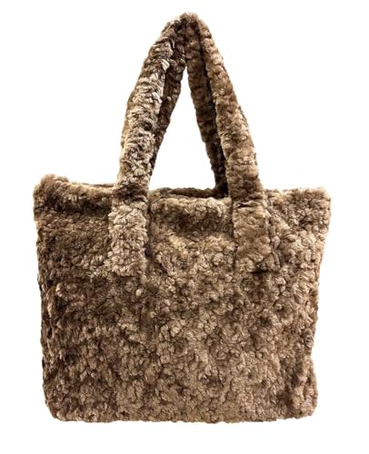 Jeamis XXL Teddyfell Shopper SchultertascheUnisex Henkeltasche Umhängetasche Tote Bag Beutel Vlies Unifarbe (B Schoko) von Jeamis