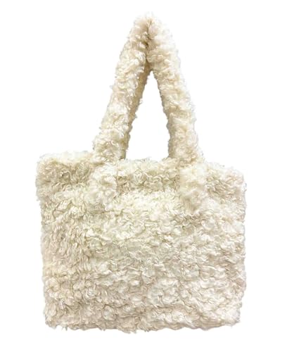 Jeamis XXL Teddyfell Shopper SchultertascheUnisex Henkeltasche Umhängetasche Tote Bag Beutel Vlies Unifarbe (B Weiß) von Jeamis