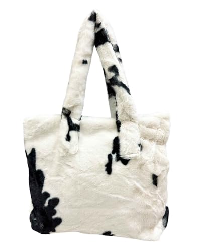 Jeamis XXL Teddyfell Shopper SchultertascheUnisex Henkeltasche Umhängetasche Tote Bag Beutel Vlies Unifarbe (C Kuh) von Jeamis