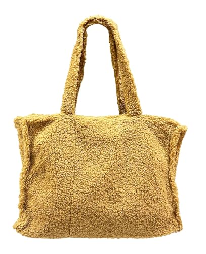 Jeamis XXL Teddyfell Shopper Winter Tasche SchultertascheUnisex Henkeltasche Umhängetasche Tote Bag Beutel Vlies Unifarbe (D Braun) von Jeamis